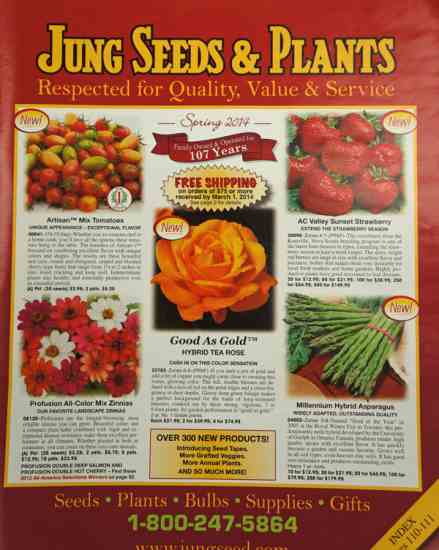 
The 111 page, 2014 seed catalog from Jung Seeds & Plants is full of glossy photographs of almost every plant variety they offer. The catalog opens with new and recommended varieties for 2014. Learn more about Jung by visiting their website, www.JungSeed.com. 

